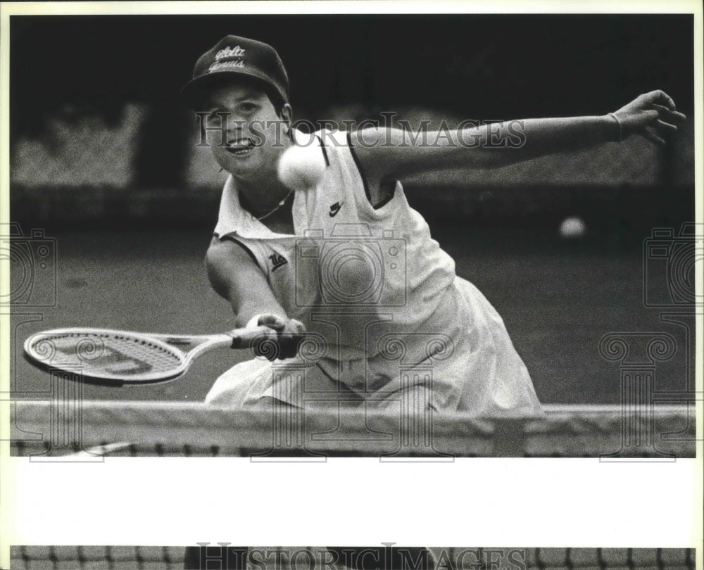 1987 Press Photo UCLA tennis player Jane Thomas of UCLA during match vs. Trinity- Historic Images