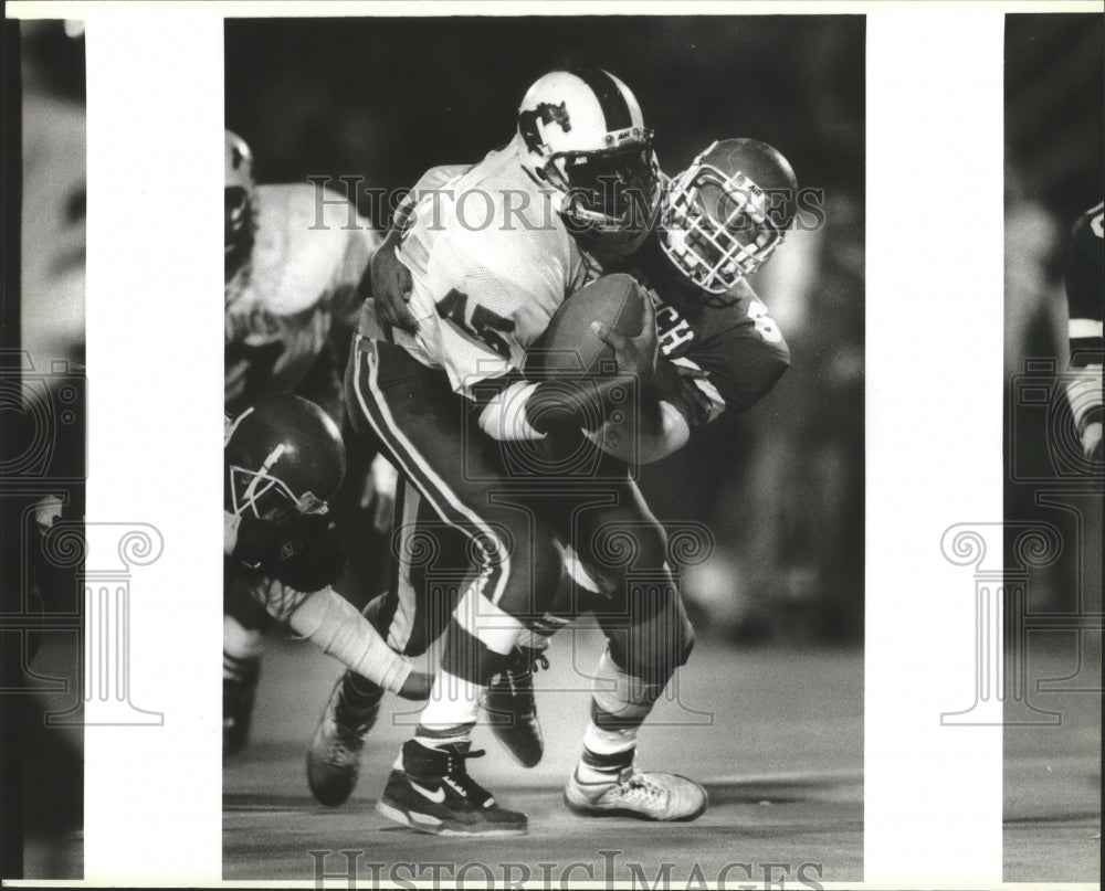 1990 Press Photo Jefferson and Fox Tech in high school football action- Historic Images