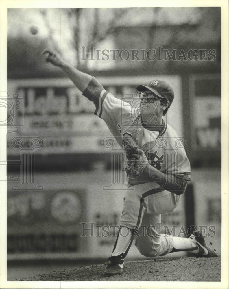 1986 Press Photo St. Mary&#39;s baseball pitcher Mark Pietz - sas00887- Historic Images