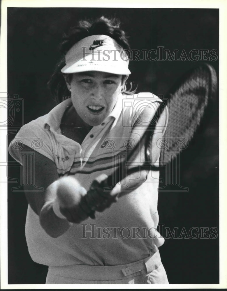 1986 Press Photo Trinity tennis player Gretchen Rush during a match vs. Stanford- Historic Images