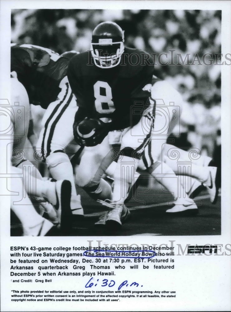 Press Photo Arkansas football quarterback Greg Thomas - sas01687- Historic Images