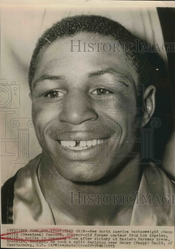 1953 Press Photo Bantamweight boxing champion Billy &quot;Sweetpea&quot; Peacock- Historic Images