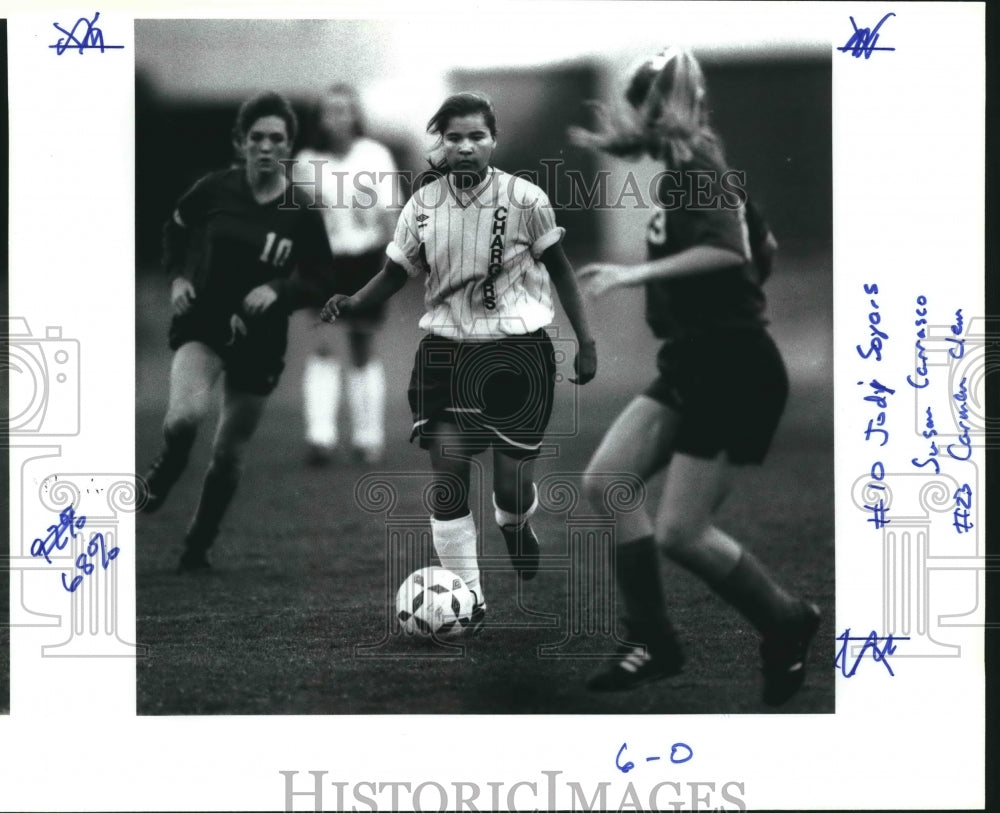 1991 Press Photo Churchill and San Marcos play a girls high school soccer game- Historic Images