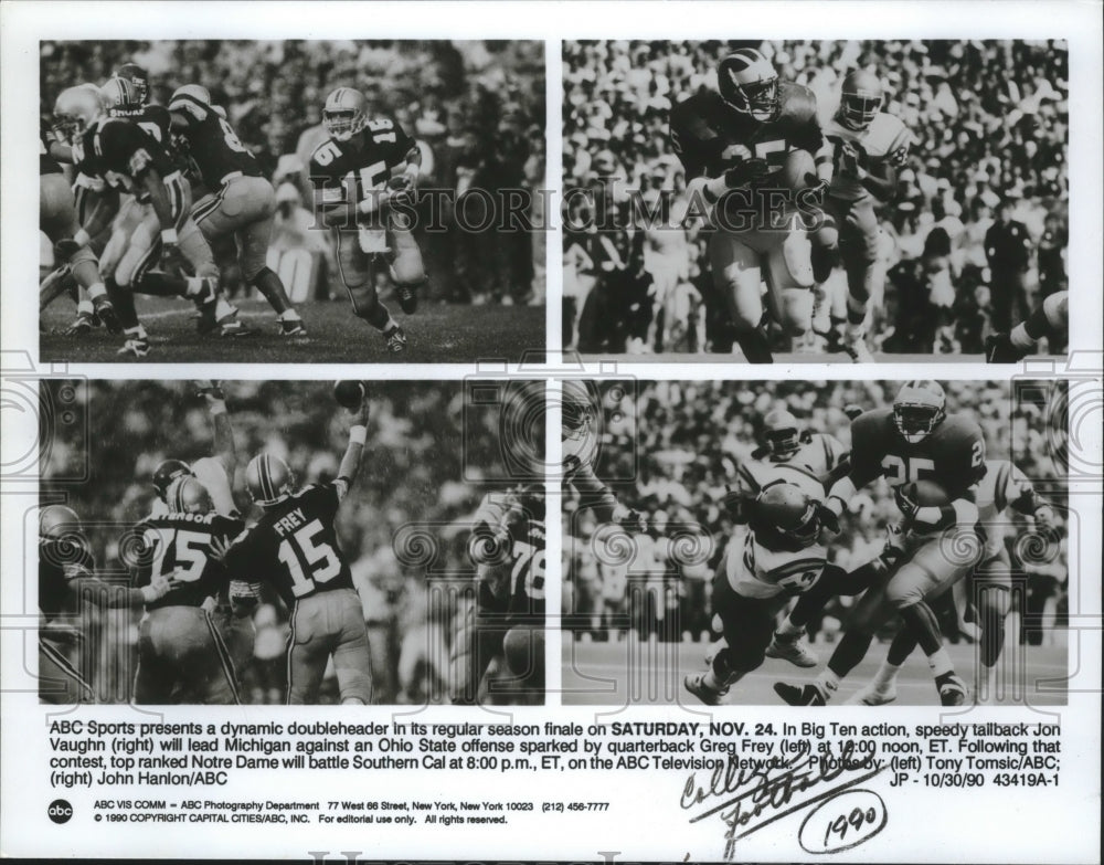 1990 Press Photo Football players Greg Frey (Ohio State), Jon Vaughn (Michigan)- Historic Images