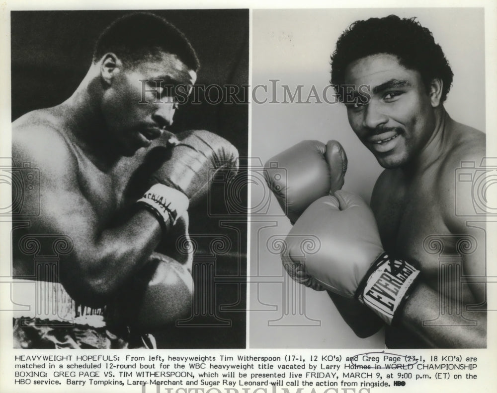 Press Photo Heavyweight Hopefuls, Boxers Tim Witherspoon & Greg Page- Historic Images