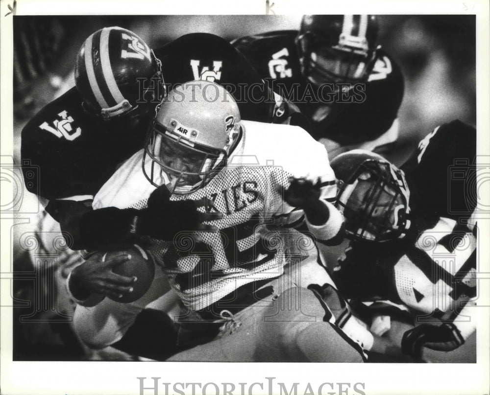 1990 Press Photo Churchill and Holmes High School Football Players at Game- Historic Images