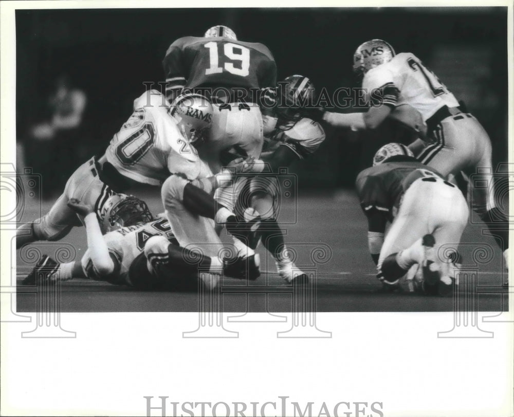 1991 Press Photo Marshall and Aldine High School Football Players at Game- Historic Images