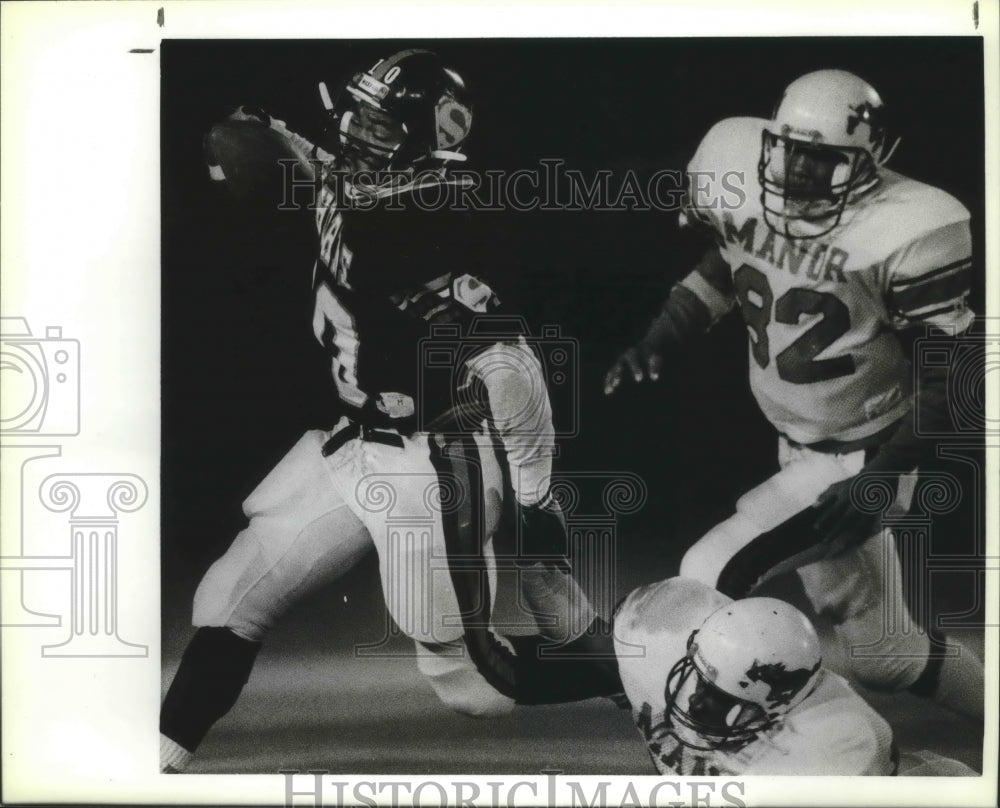 1989 Press Photo Schulenburg and Manor High School Football Players at Game- Historic Images