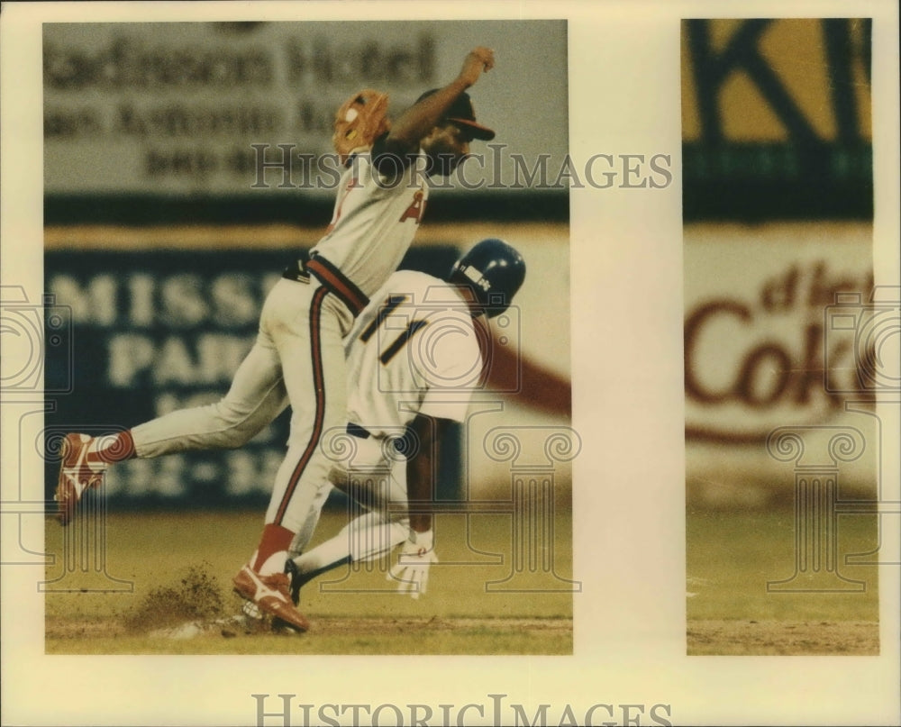 1990 Press Photo Midlands and San Antonio Missions Baseball Players at Game- Historic Images