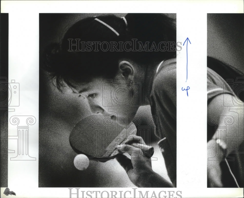 1989 Press Photo Li Ai plays table tennis Incarnate Word Gym AAU Junior Olympics- Historic Images
