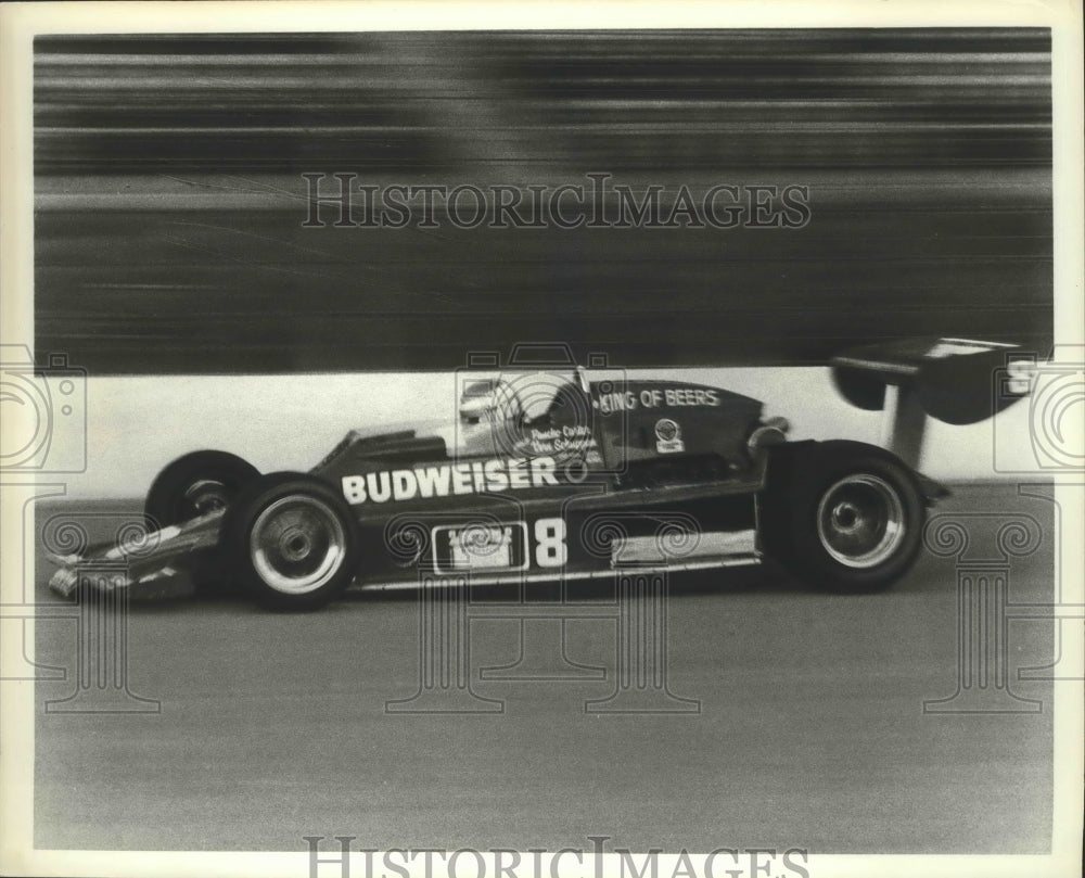 Press Photo Budweiser Lightning Car tested at Ontario Motor Speedway- Historic Images