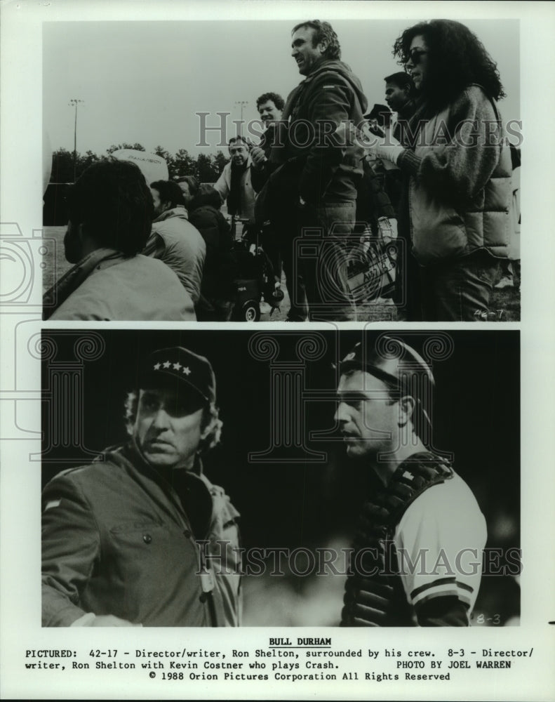 1988 Press Photo Ron Shelton &amp; Crew, Shelton &amp; Kevin Costner, Bull Durham- Historic Images