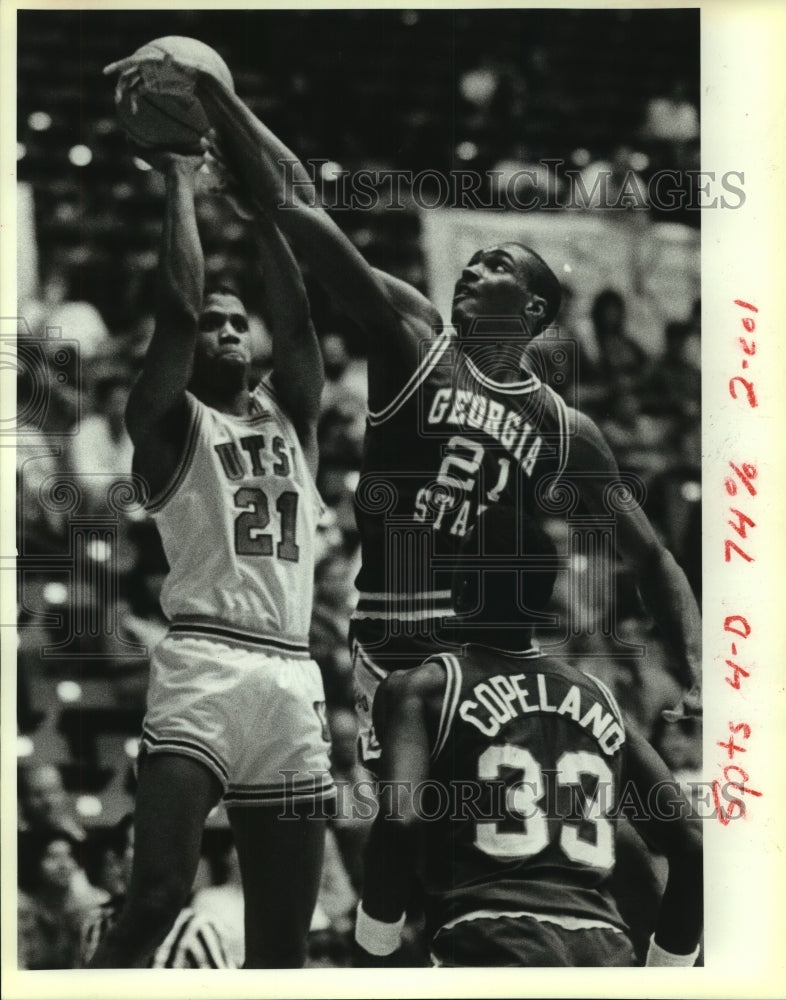 1988 Press Photo Eric Cooper, Kevin Davis, &amp; Lanard Copeland, College Basketball- Historic Images