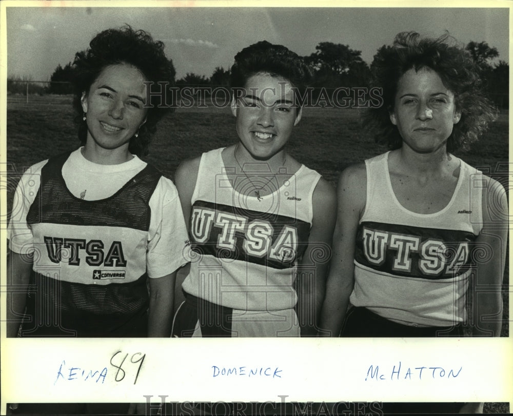 1987 Press Photo Janice Missy, Reina Domenick, Tracy McHatton, College Track- Historic Images