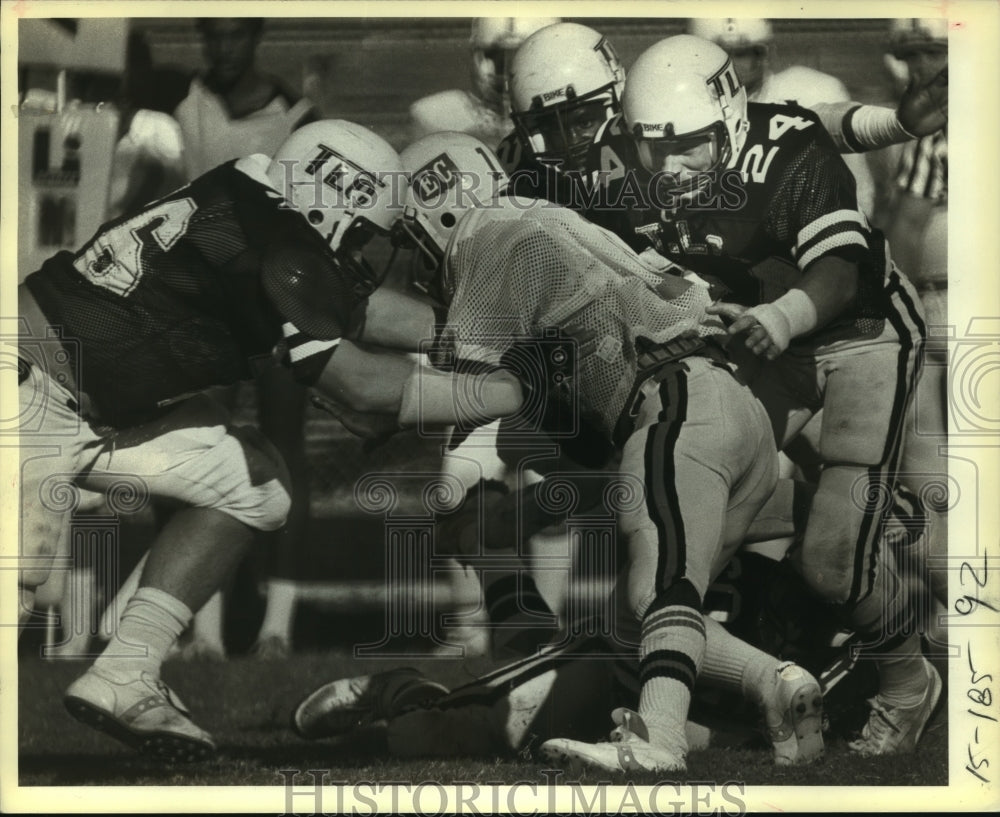 1983 Press Photo Texas Lutheran football players make a tackle - sas05406- Historic Images