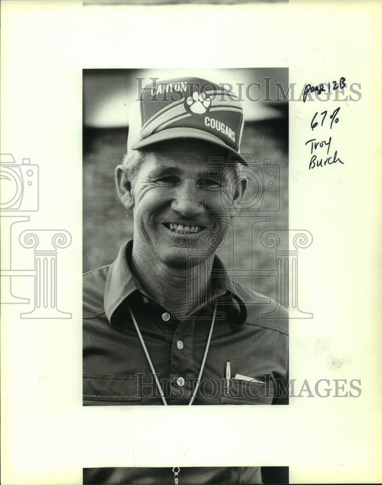 1986 Press Photo Canyon High School Head Coach Troy Burch - sas06144- Historic Images