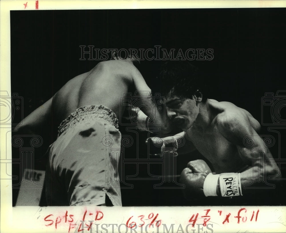 1987 Press Photo Boxers Ray Mendel, left, and Homero Aguilar - sas06703- Historic Images