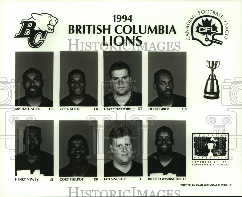 1994 Press Photo British Columbia Lions football team mug shots - sas06706- Historic Images