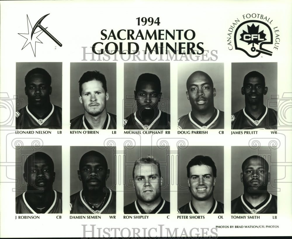 1994 Press Photo Sacramento Gold Miners football mug shots - sas06711- Historic Images