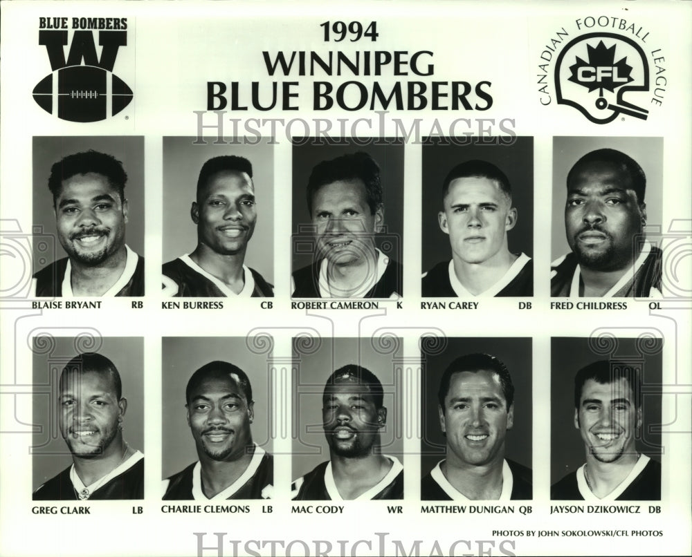 1994 Press Photo Winnipeg Blue Bombers Canadian Football League Team Players- Historic Images