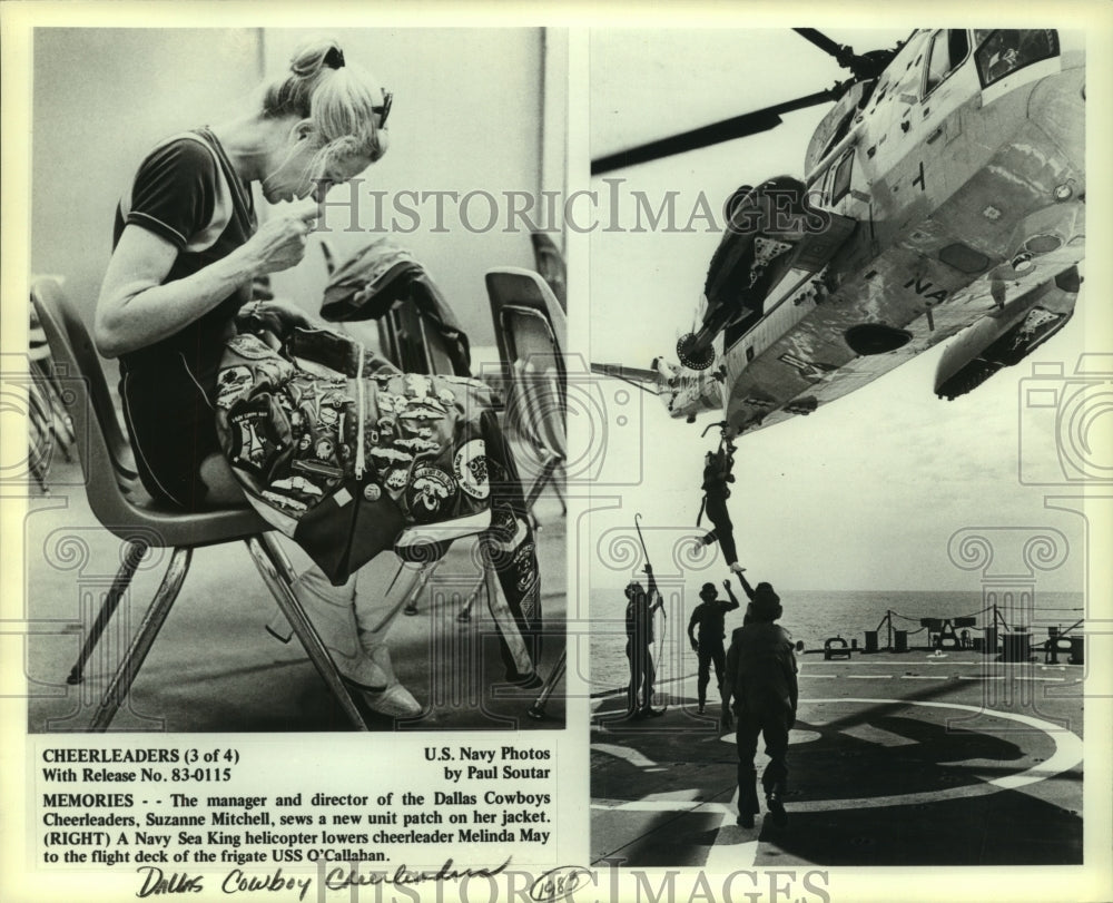 1983 Press Photo Dallas Cowboy Football Cheerleaders at Navy Flight Deck- Historic Images
