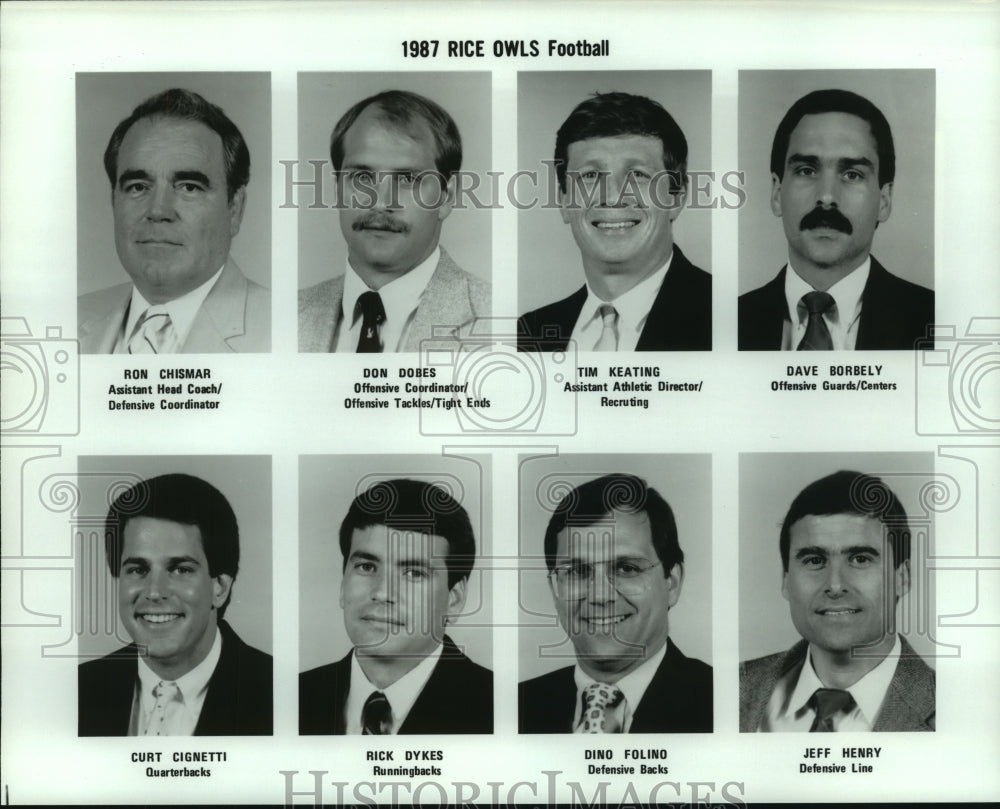1987 Press Photo Rice University College Owls Football Coaching Staff- Historic Images