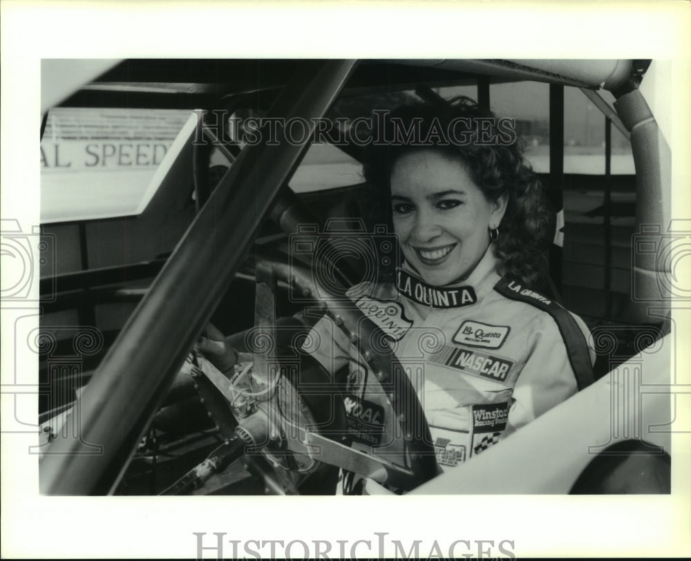 1990 Press Photo Sherry Blakely, Race Car Driver at San Antonio Speedway- Historic Images