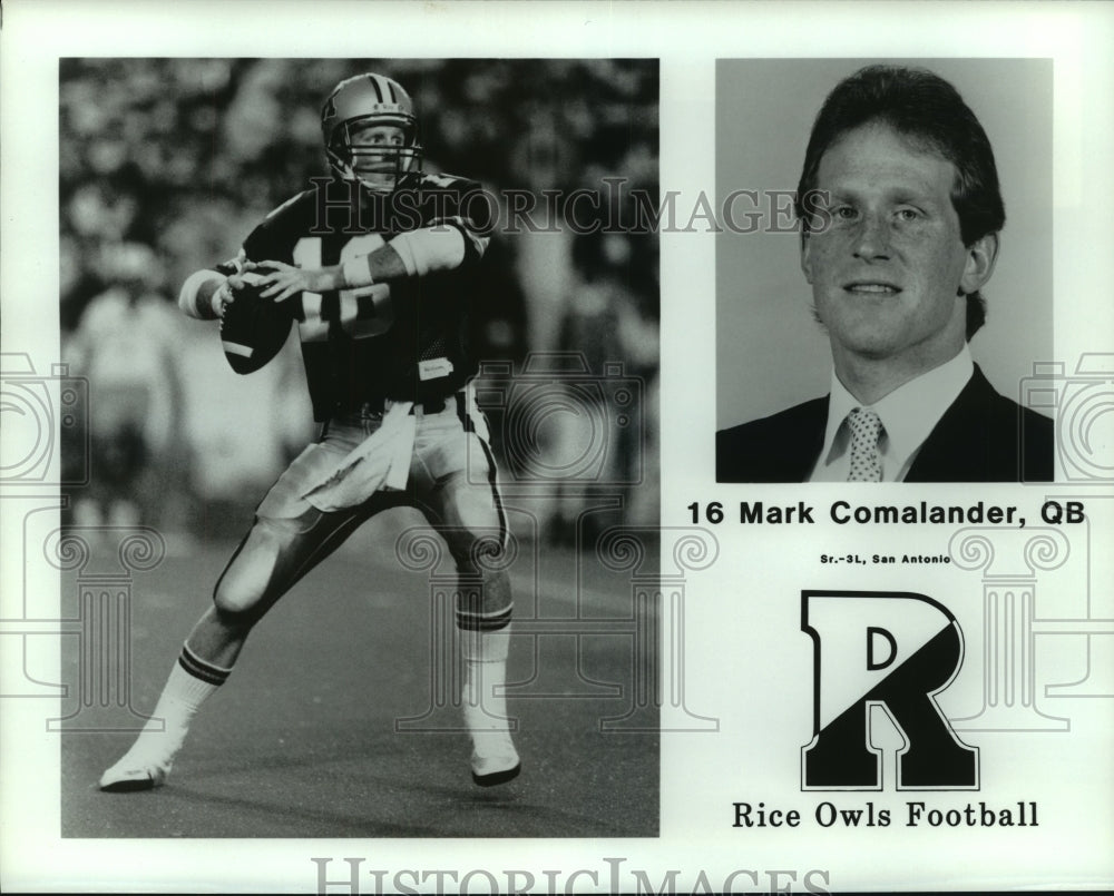 Press Photo Mark Comalander, Rice Owls Football Team Quarterback at Game- Historic Images