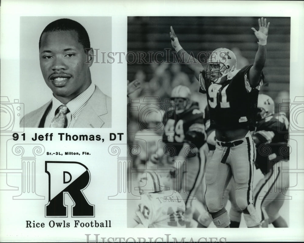 Press Photo Jeff Thomas, Rice Owls Football Team Defensive Tackle at Game- Historic Images