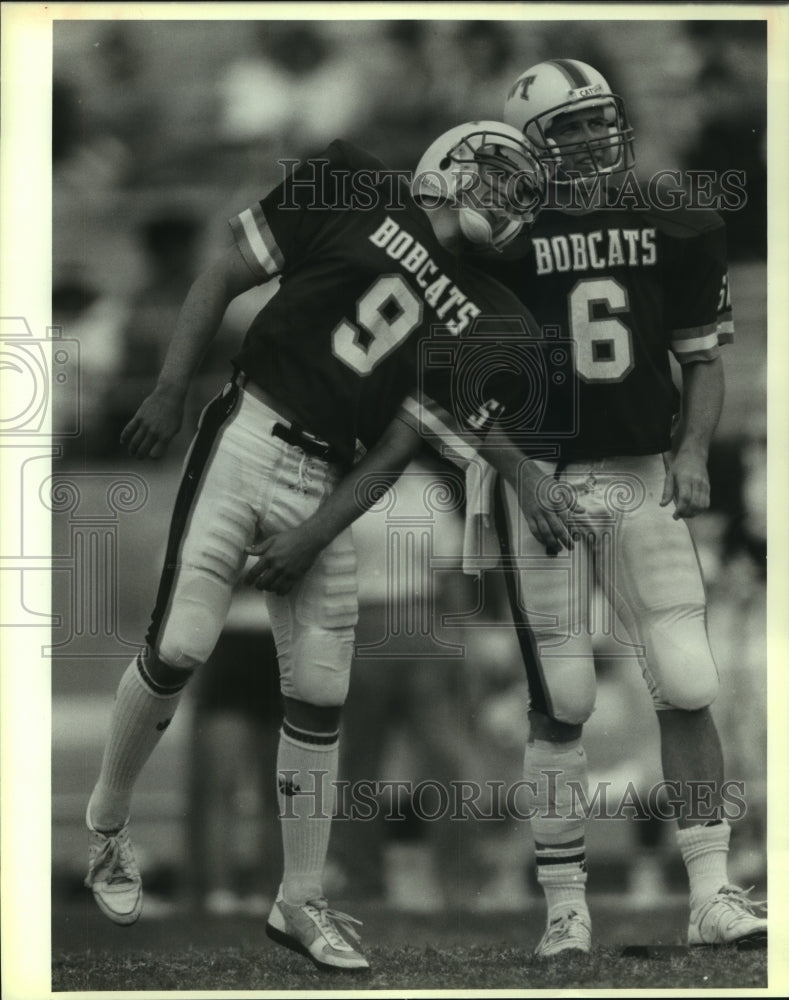 1987 Press Photo Southwest Texas football players David Haas and Kyle Matlock- Historic Images