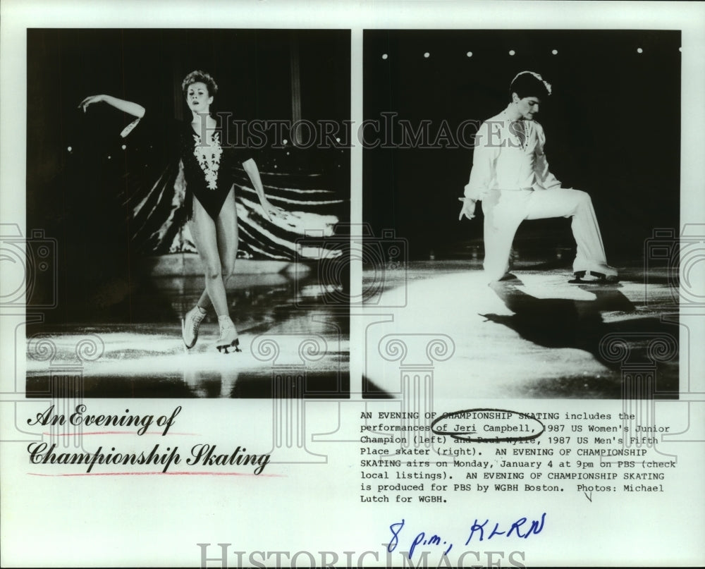 1987 Press Photo Jeri Campbell, Junior Champion Ice Skater with Paul Wylie- Historic Images