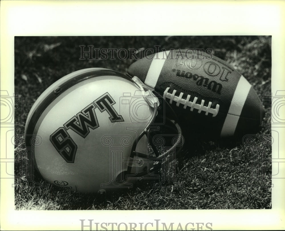 1987 Press Photo Southwestern Texas College Football Helmet with Football- Historic Images