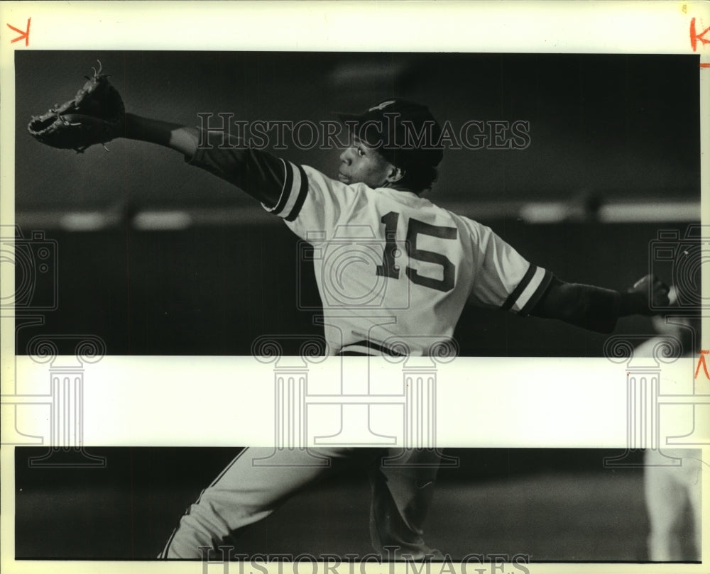 1985 Press Photo Kimani Livingston, John Jay High School Baseball Pitcher- Historic Images