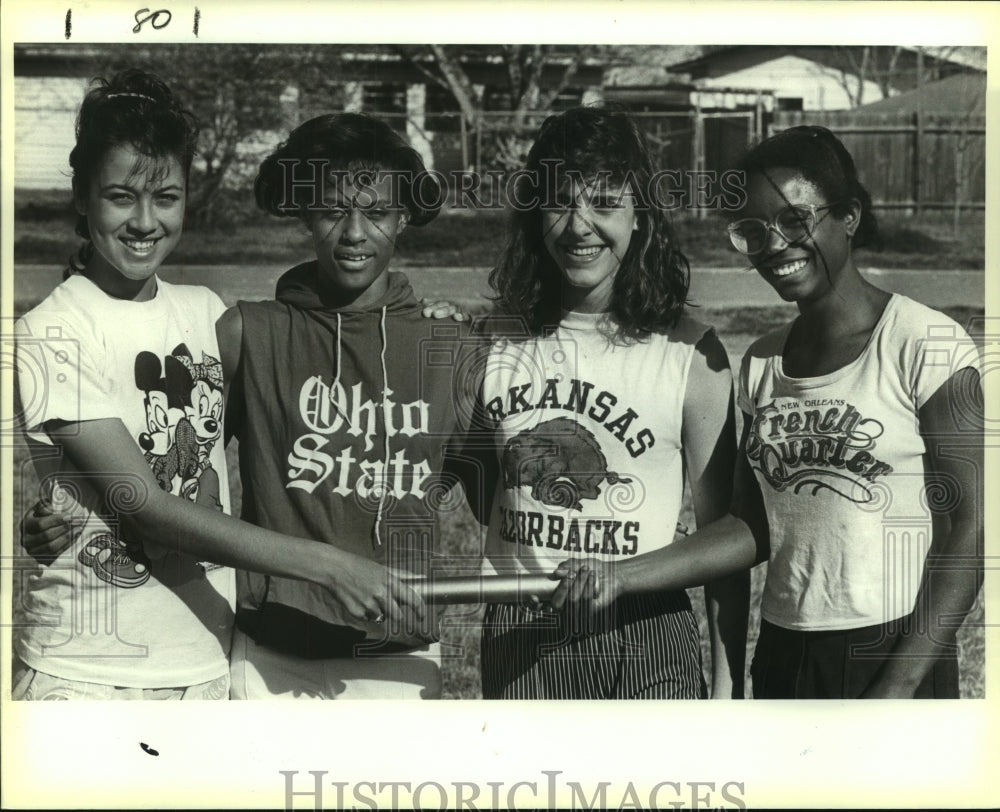 1987 Press Photo John Jay High School Girls Track Relay Running Team - sas08144- Historic Images