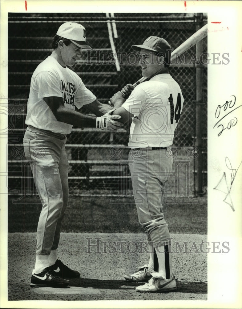 1989 Press Photo Madison High School Baseball Player and Coach - sas08171- Historic Images