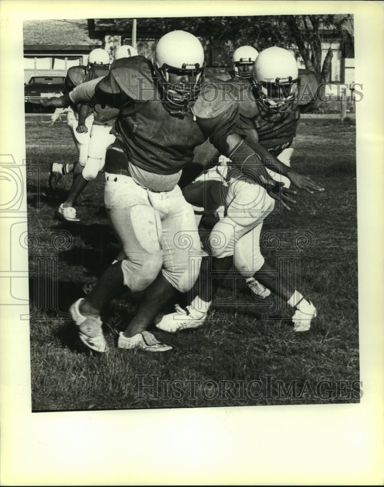 1984 Press Photo Memorial High School Football Players at Practice - sas08234- Historic Images