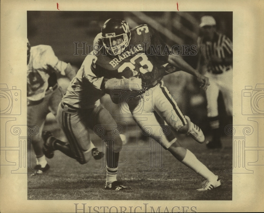 1982 Press Photo John Risley, Brahmas High School Football Player at Game- Historic Images