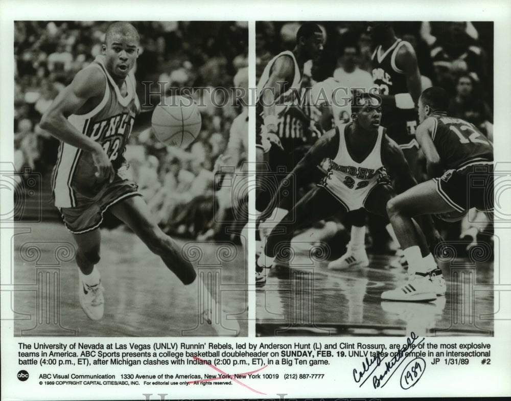 1989 Press Photo UNLV basketball players Anderson Hunt and Clint Rossum- Historic Images