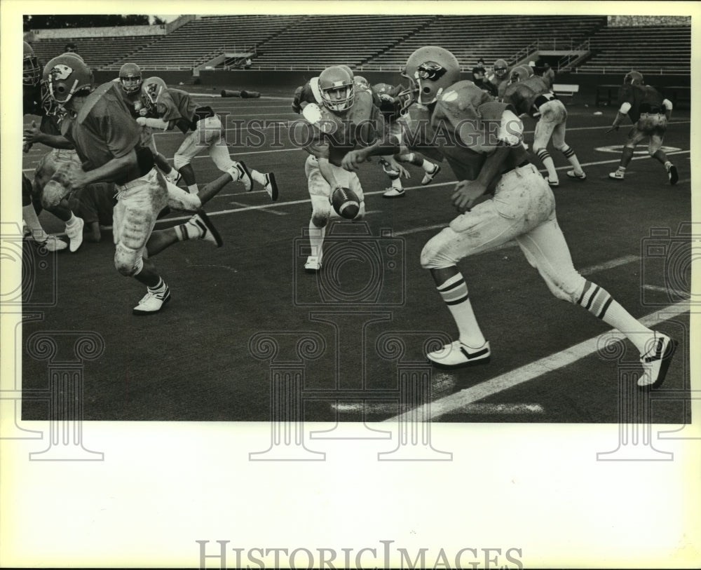 1984 Press Photo Medina Valley High School Football Team at Practice - sas08754- Historic Images