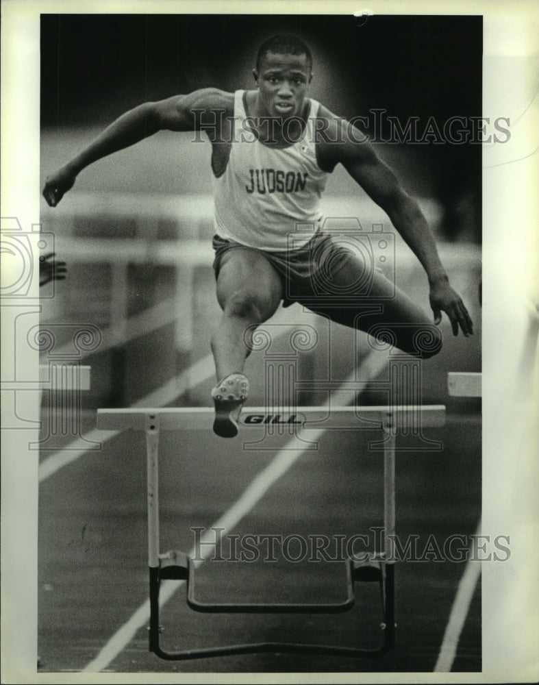 Press Photo Eric Jones, Judson High School Track Hurdle Jumper - sas09225- Historic Images