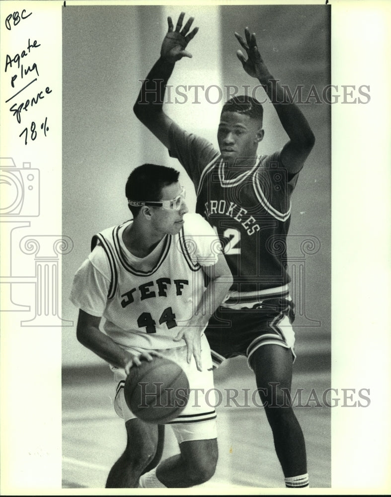 1992 Press Photo John Vargas, Jefferson High School Basketball Player at Game- Historic Images