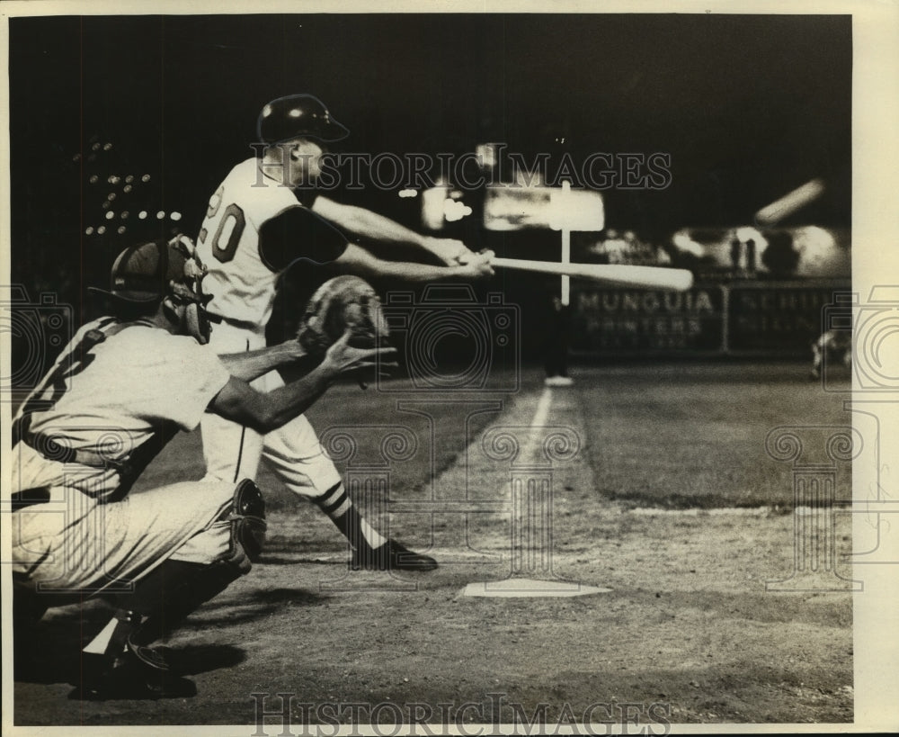 Press Photo Duke Ducote, Baseball Player at Home Plate Swing with Catcher- Historic Images