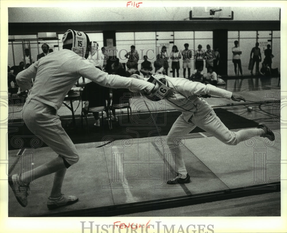 1988 Press Photo Fencers Perry Toles and Bentley Storm at Concord Athletic Club- Historic Images