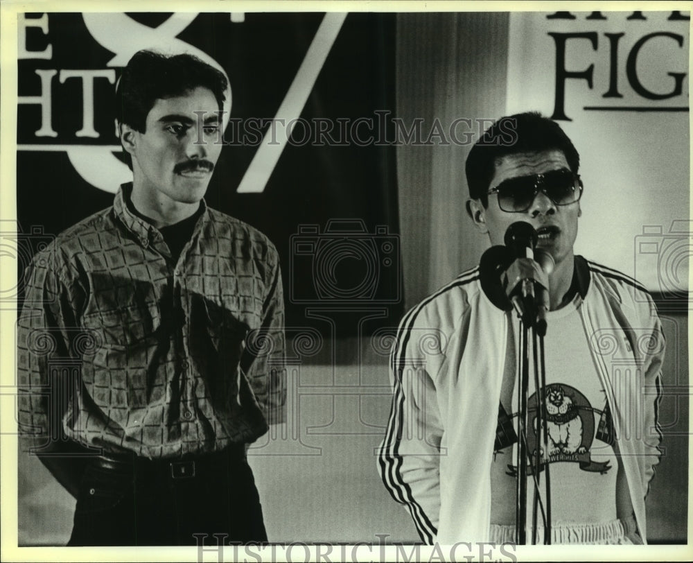 1987 Press Photo Boxers Espinoza and Ayala at Press Conference - sas09977- Historic Images