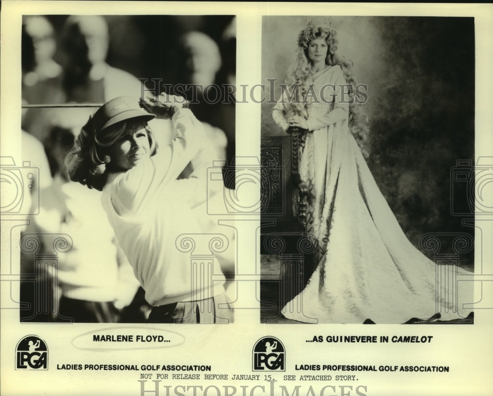 Press Photo Professional Golfer Marlene Floyd Dressed as Guinevere in Camelot- Historic Images