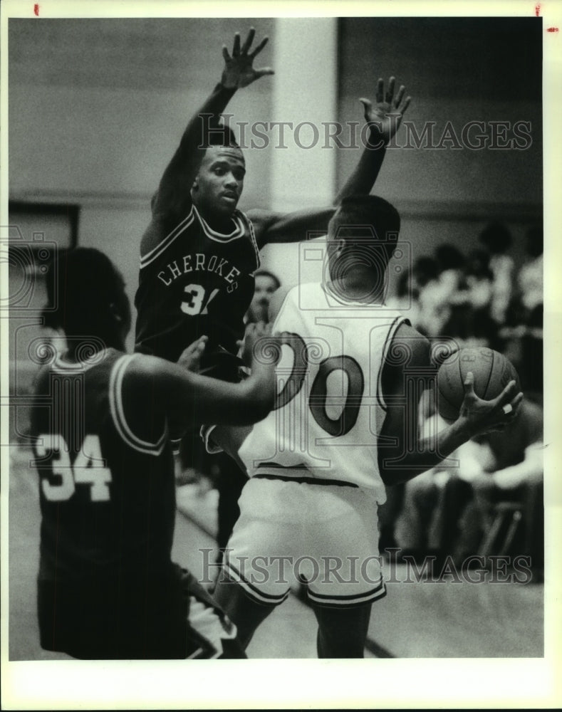 1990 Press Photo Houston and Madison play boys high school basketball- Historic Images