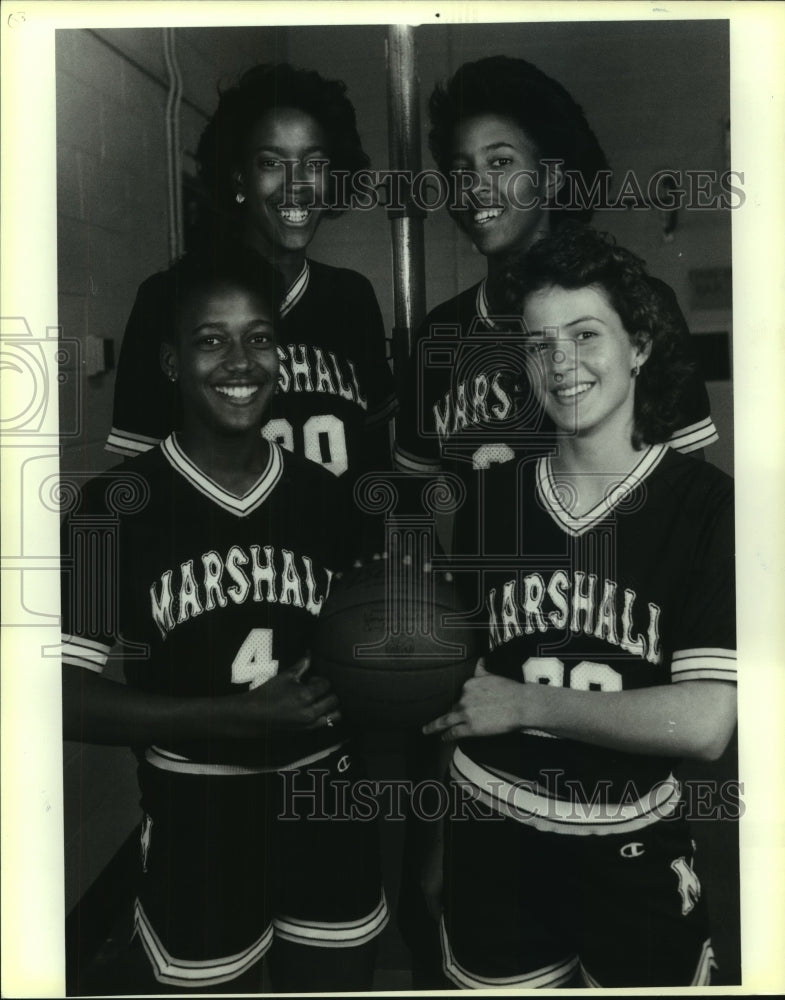 1987 Press Photo A quartet of Marshall High girls basketball players - sas10101- Historic Images