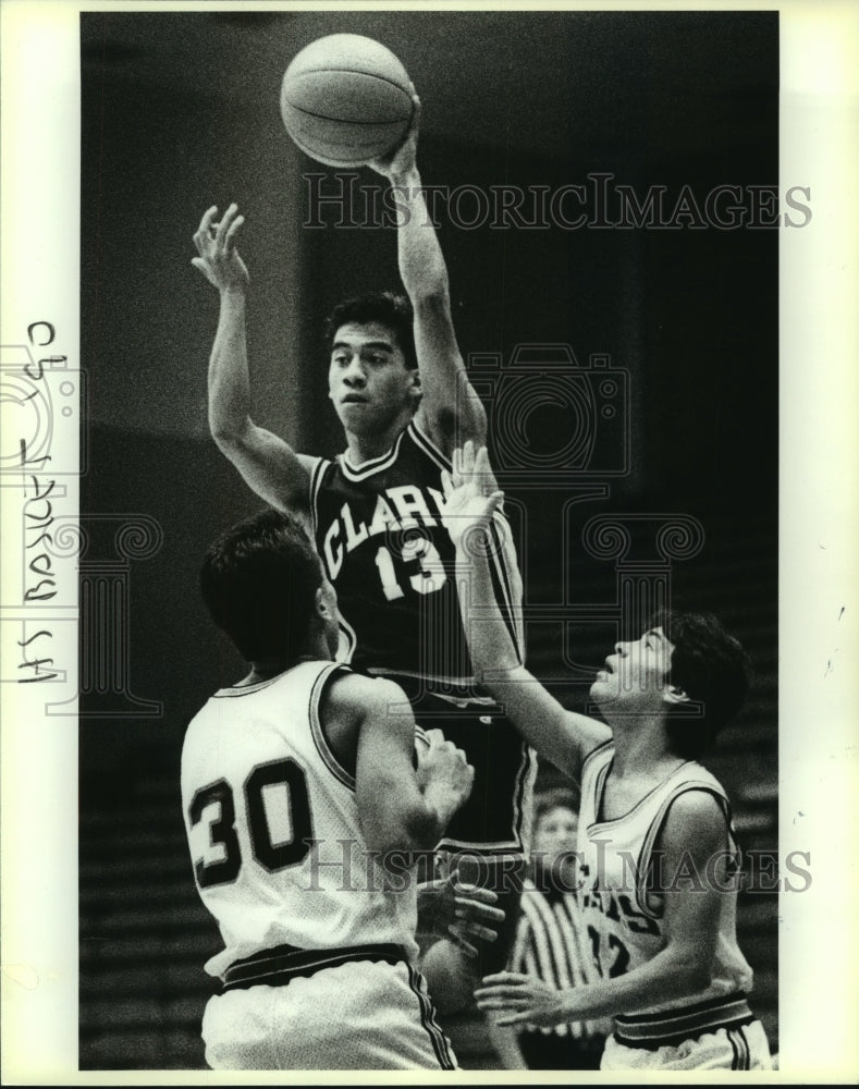 1990 Press Photo Clark and Edison play boys high school basketball - sas10172- Historic Images