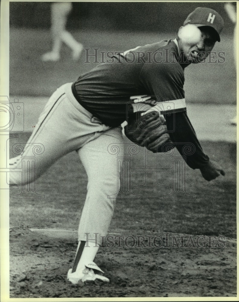 1985 Press Photo Holmes High baseball pitcher Javier Bustos - sas10291- Historic Images