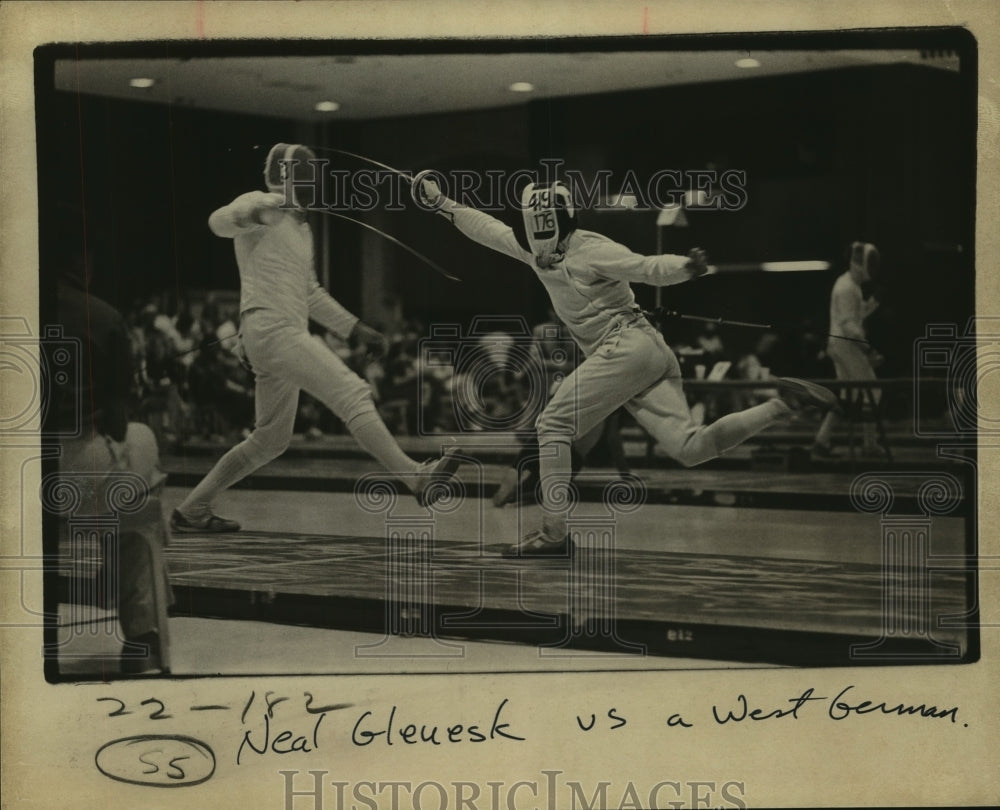 Press Photo Fencer Neal Gleuesk in action vs. a West German opponent- Historic Images
